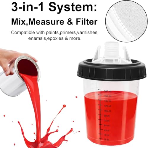 Image of Paint Spray Gun Disposable Cups System 180ml (6oz) with Lids Liners