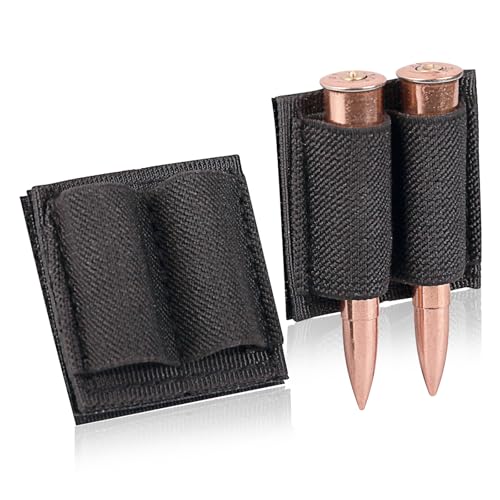 2 Round Bullet Holder for Rifles Side with Adhesive Backing Sticker?Touch Fastener for 7.62 Magazine Strips Quick Reloading, Hunting, and Shooting Accessories (Black)
