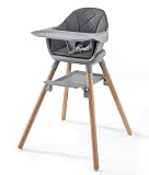 Jincheng 6-in-1 Convertible Wooden High Chair for Babies & Toddlers – Booster Seats Adjustable Legs, Double Removable Tray, Safety Harness, Waterproof PU Cushion, and Easy Clean Design