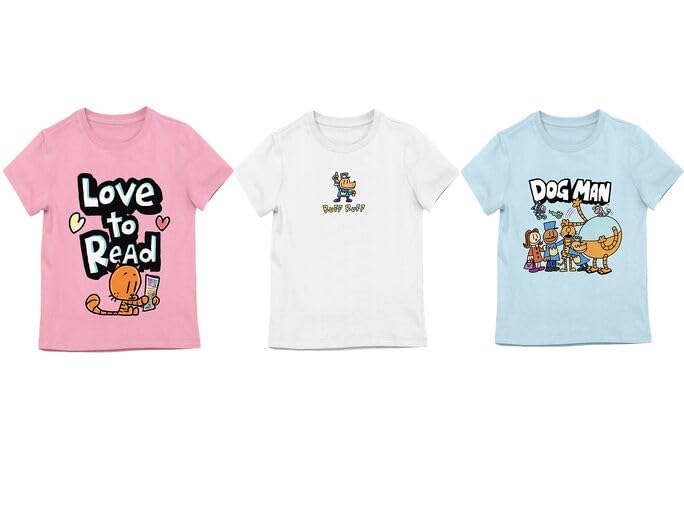Dog Man Love to Read Ruff Ruff and Dogman Group Shot Girls 3-Pack Crew Neck Short Sleeve T-Shirt-XS (4/5)