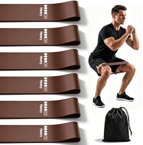 Criyar 6 Pack Heavy Resistance Loop Bands, Thickened Natural Rubber Workout Bands for Legs Glutes and Strength Training, Snap Resistant Fitness Gear for Men Wome, Coffee Brown