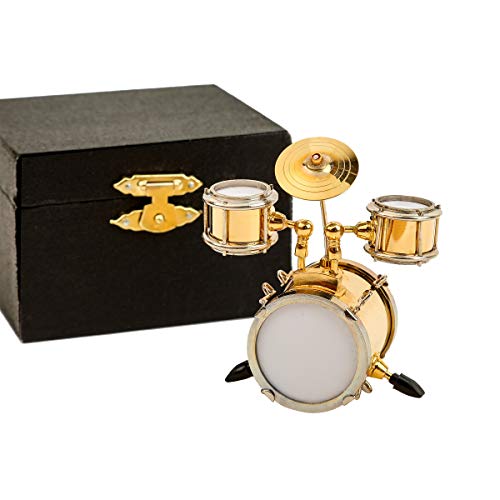 Dselvgvu Miniature Drum with Case - Gold, Mini Percussion Musical Instrument - Mini Drum - Miniature Dollhouse Model - Christmas Ornament and Gift