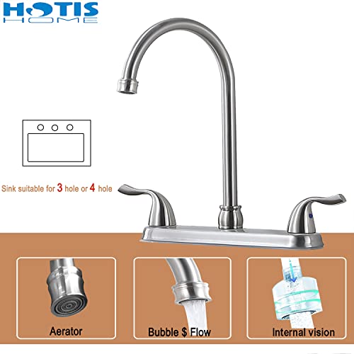 Hotis Home Brushed Nickel 3 Hole Kitchen Faucet, 2 Handle 4 Hole Kitchen Faucet, High Arc Swivel Spout Stainless Steel Sink Faucet For Rv Camper #TOP2
