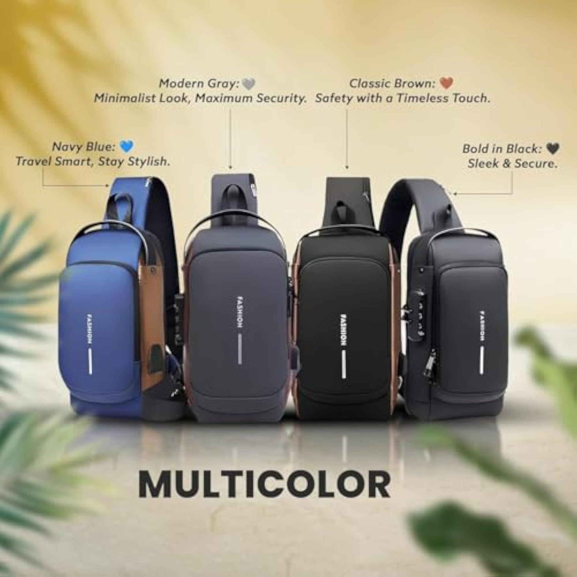 Waterproof Unisex Sling Body Bag with USB Port & Security Lock
