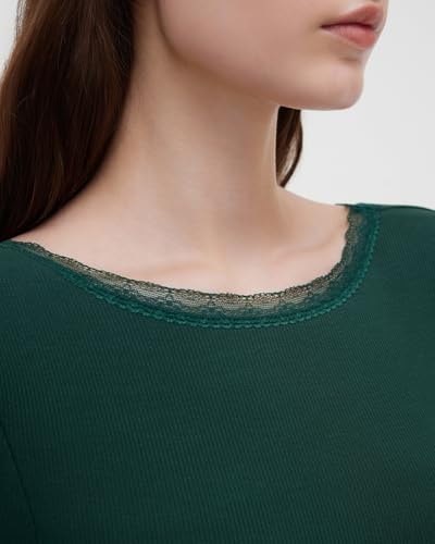 OMKAGI Backless Going Out Tops for Women Fitted Long Sleeve Double Layer Lace Shirts2