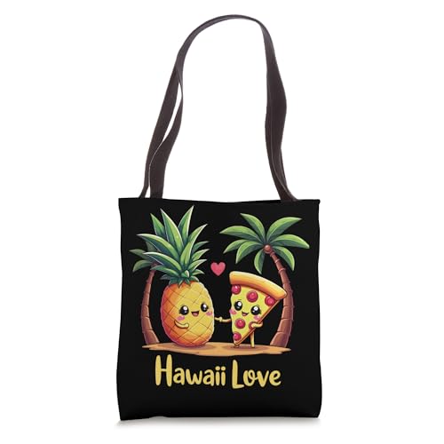 Hawaii Love Pineapple Pizza Hearts Slice Smiling Food Eating Tote