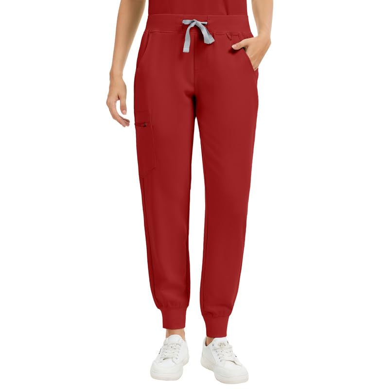 Image of Kitmaz Scrub Pants for Women - Mid Rise 4-Way Stretch Anti-Wrinkle Slim Fit Jogger Pants, Drawstring & 5 Pockets