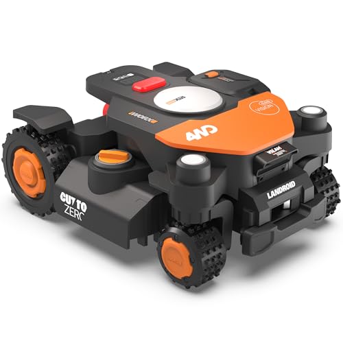 Worx Landroid Vision Cloud 4WD Robot Lawn Mower, No Perimeter Wire Robot Mower for 1/2 Acre, AI Obstacle Avoidance + RTK Cloud Navigation, 84% Slope, Auto Mapping, App Control, Cut-to-Zero, WR342