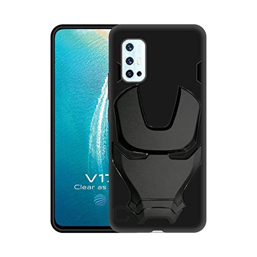 Image of COVERLY Official 3D Touch Feel Trending Avengers Logo Mask Soft Rugged Grip Silicone Iron Man Super Power Cartoon Movie Engraved Silicone Matte Back Cover for Vivo V17 (2019) -HD Black Avenger