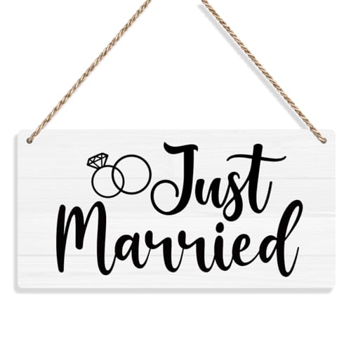 Just Married Sign Wall Hanging Just Married Decorations Wedding Accessories Stuff Ring Bearer Signs Decorations for Reception Engagement Wedding Party Wall Art Decor Wooden Sign