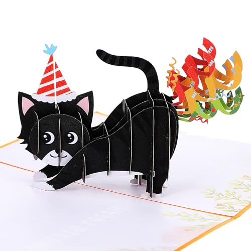 Dimeho Funny Cat Pop Up Birthday Card, 3D Cat Farting Confetti Cute Birthday Cards Handmade Cat Mom Dad Greeting Popup Cards Gifts for Husband, Wife, Friend and Every Cat Lover
