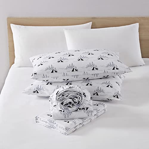 Image of Eddie Bauer - Flannel Sheets Full Size, Anti-Pilling & Wrinkle Resistant Cotton, Touchably Soft for All-Season Comfort - Bed Sheets with Matching Pillowcases & Fitted Sheet (Dog Friends White)