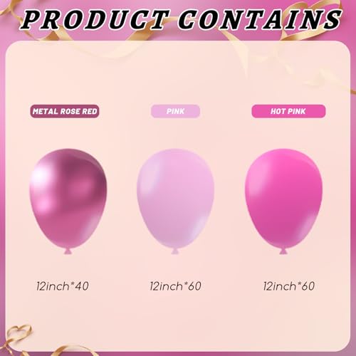 Image of 160Pcs Pink Balloons Metallic Pink Balloon,12 Inch Hot Pink Balloons Pink Metallic Pink Latex Balloons for Wedding,Baby Shower,Princess Theme Party Decorations
