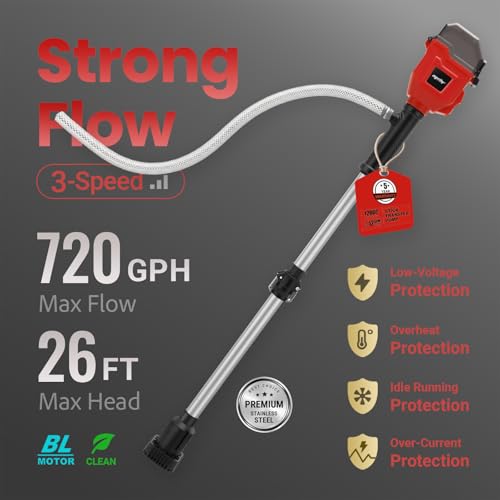 Image of Cordless Stick Water Transfer Pump Compatible with Milwaukee 18V Battery