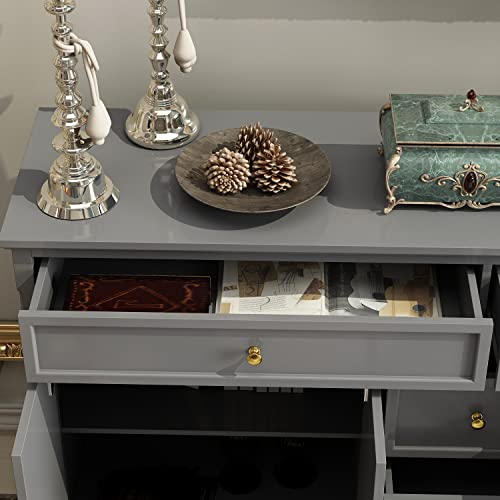 ECACAD-Sideboard-Buffet-Cabinet-with-4-Storage-Compartments-5-Drawers-Kitchen-Console-Table-Storage-Cabinet-Coffee-Bar-Accent-Cabinet-for-Living-Room-Hallway-Grey ECACAD Sideboard Buffet Cabinet with 4 Storage Compartments 5 Drawers Kitchen Console Table Storage Cabinet Coffee Bar Accent Cabinet for Living Room Hallway Grey