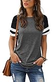 Adibosy Women Summer Casual Shirts: Short Sleeve Striped Tunic Tops - Ladies Loose Crew Neck Tee Tshirt Blouses Gray L