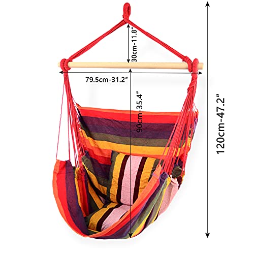 Rxakudedo ハンモックチェア 木枠付き 丈夫なロープ 抱き枕付き*2 コンパクト チェアハンモック ハンモックハンギング 折畳み 大人＆子供兼用 屋内/ 屋外用 2枚目