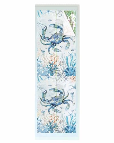 Window Privacy Film, Summer Ocean Sea Coral Blue Crab Starfish Jellyfish Static Clings Window Film for Glass Windows Removable Decorative Sticker for Home Bathroom Office, 17.7