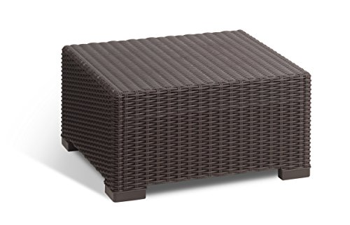 "Allibert by Keter" California Gartentisch aus Kunststoff, Beistelltisch für Garten, Terrasse & Balkon, runde Rattanoptik, quadratisch, braun, 68 x 68 x 35 cm