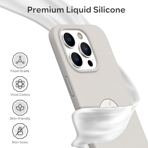 Image of Elzzi Microfiber Logo Cover Compatible for iPhone 14 Pro Max Case Liquid Silicone Cases Full Body 4 Layer Protective Covers Shockproof Back Cover (Stone)
