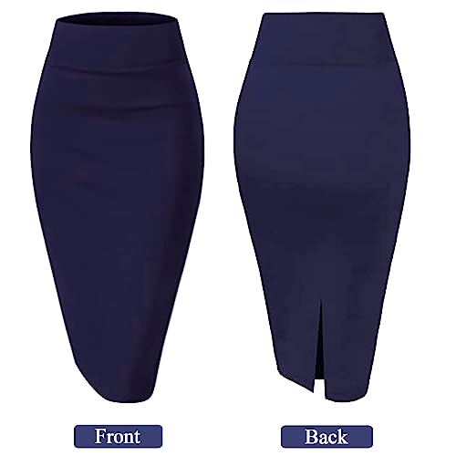 G&Y Women's Elastic Waist Stretch Bodycon Midi Pencil Skirt - Premium Nylon Ponte Office Straight Skirt2
