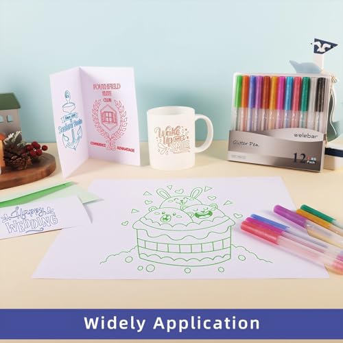 Image of Glitter Gel Pen Set Compatible with Cricut Maker 3 /Maker 4 /Maker /Explore 3 /4 /5 /Air 2 /Air, 0.8 Tip Glitter Pen Set of 12 Pack Medium Point Pen, Writing, Drawing, Invitations, Cards