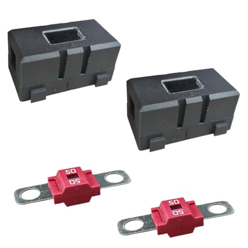 2PCS AMI/Midi Fuse Holders with 50A Fuses, High Current Fuse Holder with Cover, Automotive Fuse Holder, and Bolt-On Fuses for Cars, Buses, Caravans, Trucks, Construction Vehicles (50A)