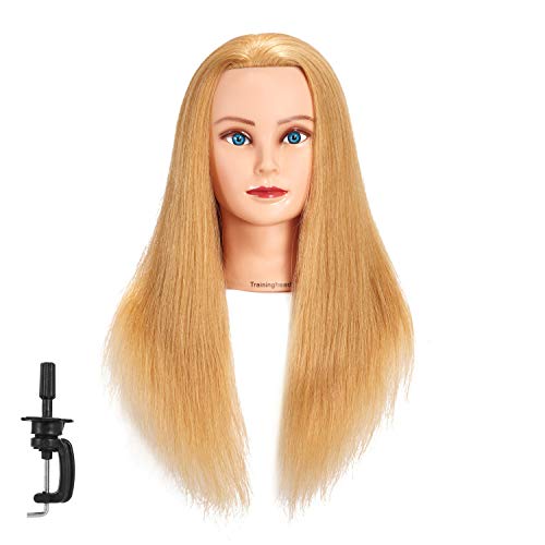 24"-26" 100% Human Hair Mannequin Training Head - Cosmetology Manikin Doll With Free Clamp (Blonde Hair)