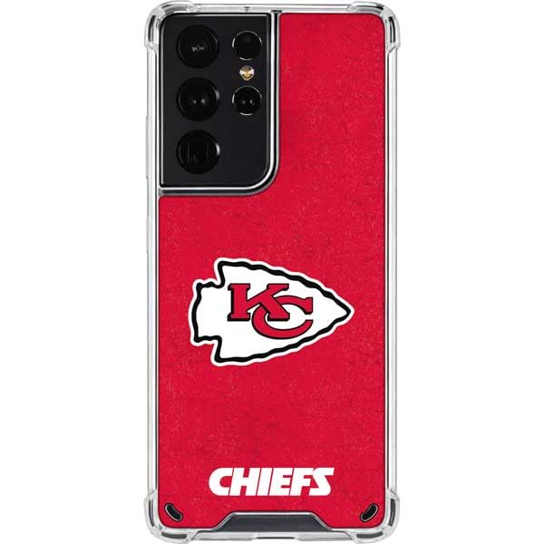 Skinit Clear Phone Case Compatible with Galaxy S21 Ultra 5G - Officially Licensed NFL Kansas City Chiefs Distressed Design