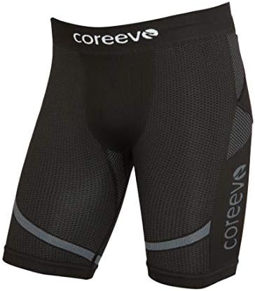 coreevo - Pantaloni Corti di Compressione Compression Running/Trail Running,  Nero/Grigio, XS : Abbigliamento