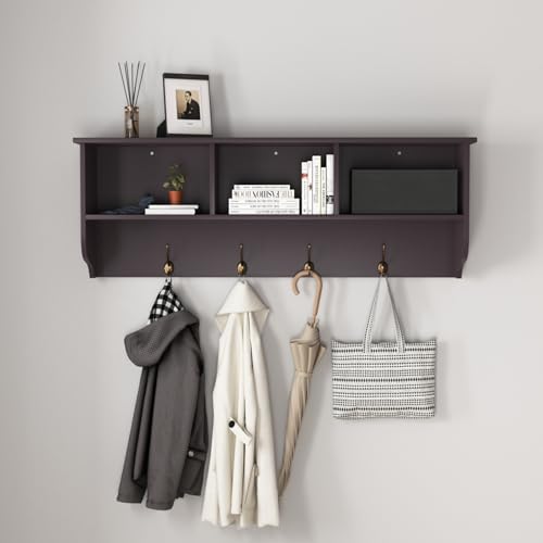 Entryway Wall Mounted Coat Rack Wooden Storage Shelf with 3
