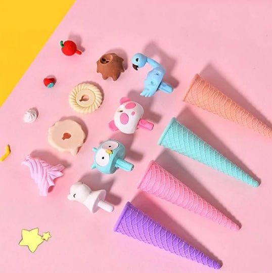 Image of DEOXY Ice-Cream Theme Erasers Set for Kids,Set for Return Gift, Stationary Set for Kids, Rubber Eraser, Stationary - Pack of 4 (QH1001)