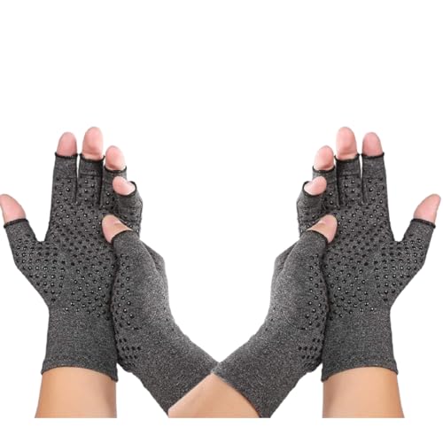 Jesata 2 Pairs Fingerless Compression Arthritis Gloves for Men & Women | Pressure Gloves with Silicone Dots for Support & Warmth | Relief Pain Rheumatoid Arthritis Swelling & Tendonitis Pain (S)