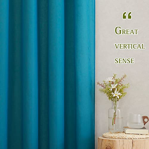 NICETOWN Linen Sheer Bedroom Curtains 72 inch Long, Grommet Top Casual Flax Semi Sheer Window Drapes Privacy with Light Filtering for Living Room, W52 x L72, Peacock Green, Set of 2