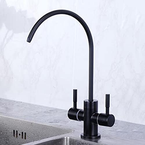 Robinet de purificateur d'eau double sortie en acier inoxydable noir pour cuisine