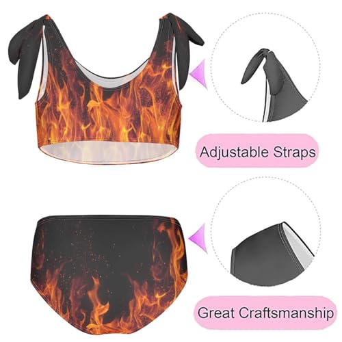 Image of QUGRL Red Fire Girls Tankini Swimsuit Flame 2 Piece Bathing Suits for Girls Bikini Adjustable Straps for Swimming Size 5-6T