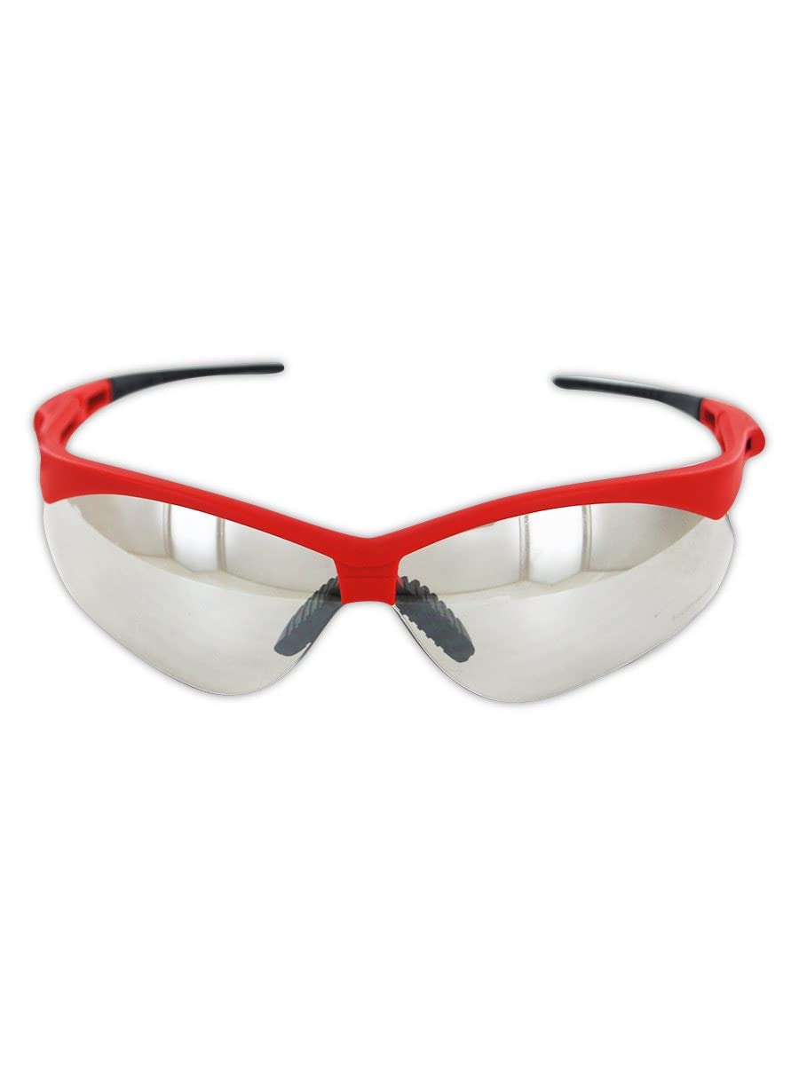 MAGID Wraparound Safety Glasses | Hard Coated Lightweight Sporty Designed Safety Glasses with a Soft TPR Nose Pad and Temple Tips (3 Pair), Red Frame | Indoor/Outdoor Lens