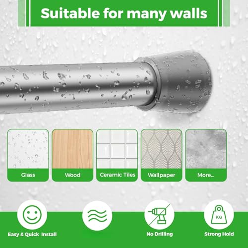 Image of 2Pack Tension Curtain Rod Silver Tension Rods 28 to 48 Inches Curtain Rods No Drilling Spring Adjustable Curtain Rod Expandable Pressure Rods for Windows