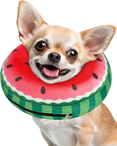 Image of Inflatable Dog Pillow Cone Collar After Surgery, Donut Soft Neck Cone for Chihuahua Pomeranian Small Dogs, etc, Recovery E Collar to Stop Licking Watermelon