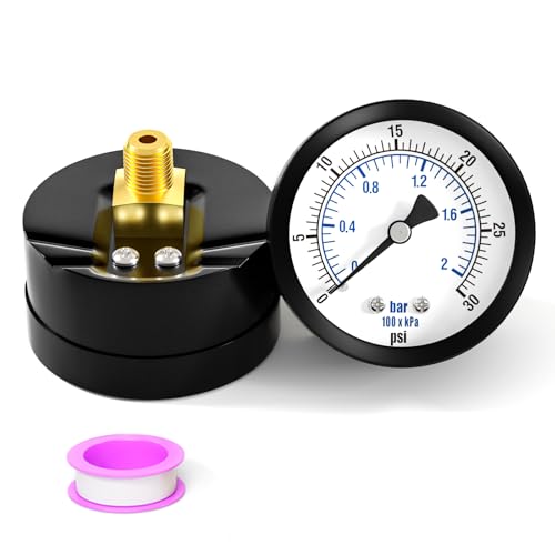 Image of 0-30PSI Well Pump Pressure Gauge 2 inch Dial Size, 1 /8 inch NPT Back Mount, 3-2-3% Accuracy, for Tube, Water Pump, Gas, Liquid, Pressure Test