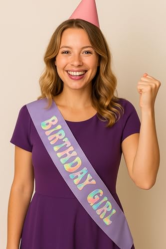 Light Purple Iridescent "Birthday Girl" Sash – One‑Size Satin Ribbon for Women’s Celebrations4