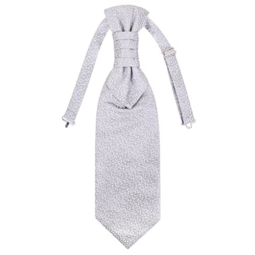 WANYING Cravatta da Uomo Plastron Pre-legata con Chiusura a Gancio Regolabile per Matrimonio Accessori per lo Sposo - Grigio Chiaro con Pois