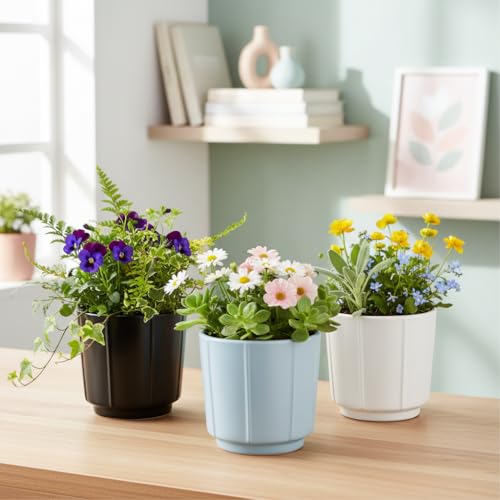 Image of Xtore 3 Pc Refined Minimalist White Ceramic Planter Pot for Indoor Plants & Tabletop Styling | Clean Cylindrical Form for Desk, Shelf & Home Decor (Pack of 3, Planters only)