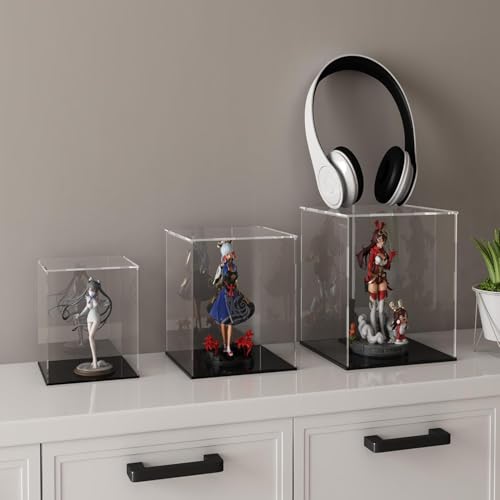 Image of Premium Acrylic Display Case for Collectibles, Action Figures & Toys | Transparent Dustproof Display Box with Black Base (7 inch L x 7 inch W x 7 inch H)