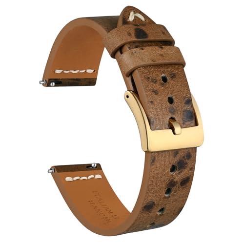Ayadoo 22mm Italian Leather Watch Band, Vintage Hand Drip Wax