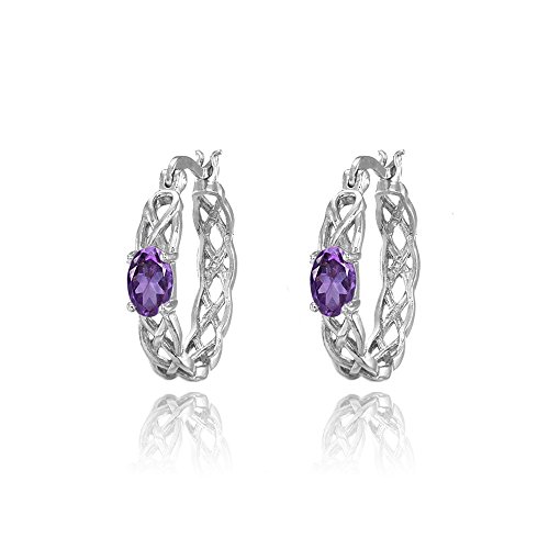 Sterling Silver African Amethyst Celtic Knot Round Hoop Earrings #TOP1