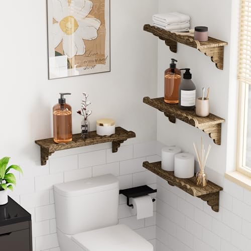 QsQueen Scalloped Wood Wall Shelf – 17 Inch Floating Shelf with Wood Brackets, Easy to Install Rustic Wall Shelf for Living Room, Bedroom, Bathroom, or Any Space - Image 5
