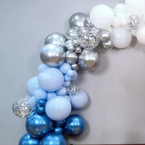 Image of 60pcs Blue & White Balloons - 12in Metallic Blue Pearl Confetti Latex - Boys Birthday, Baby Shower, Wedding Decorations