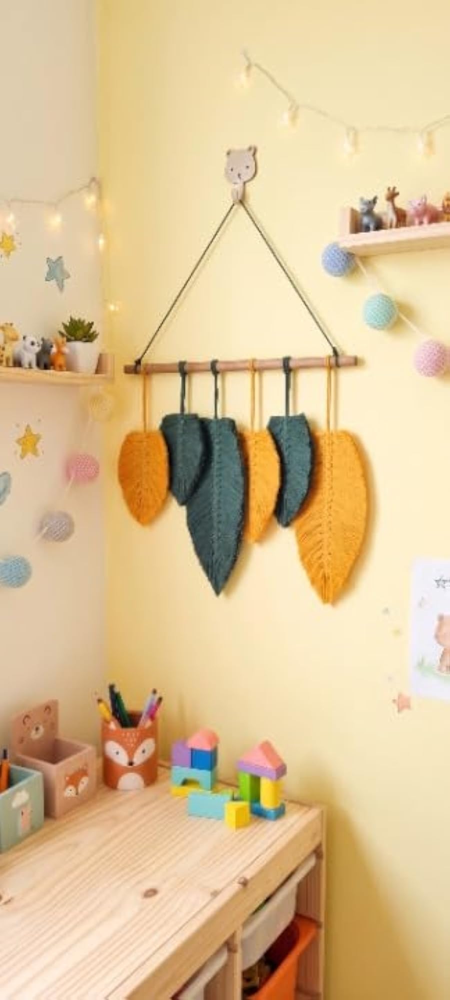 Macrame Mustard & Green Leaves Wall Hanging Boho Style Wall Decor
