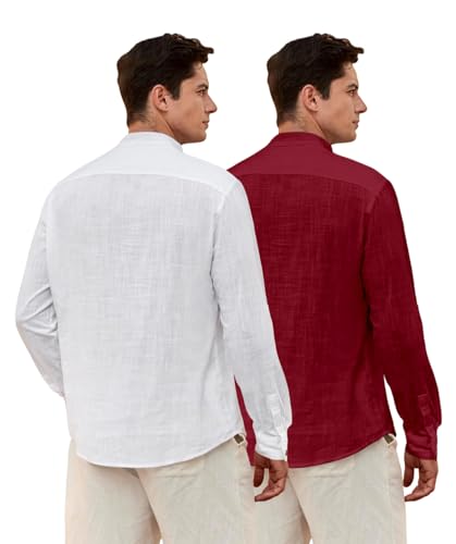 Image of Zombom Men's Combo Cotton Polyester Blend Solid Full Sleeve Straight Regular Fit Mandarin /Chinese Collor Kurta (Pack of 2)